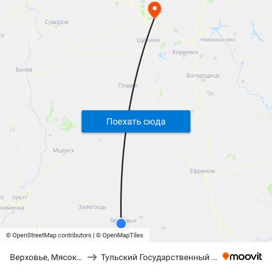 Верховье, Мясокомбинат to Тульский Государственный Университет map