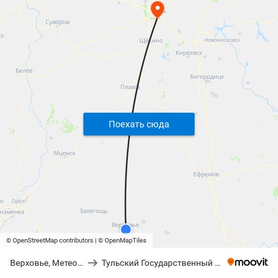 Верховье, Метеостанция to Тульский Государственный Университет map