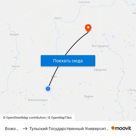 Вожово to Тульский Государственный Университет map