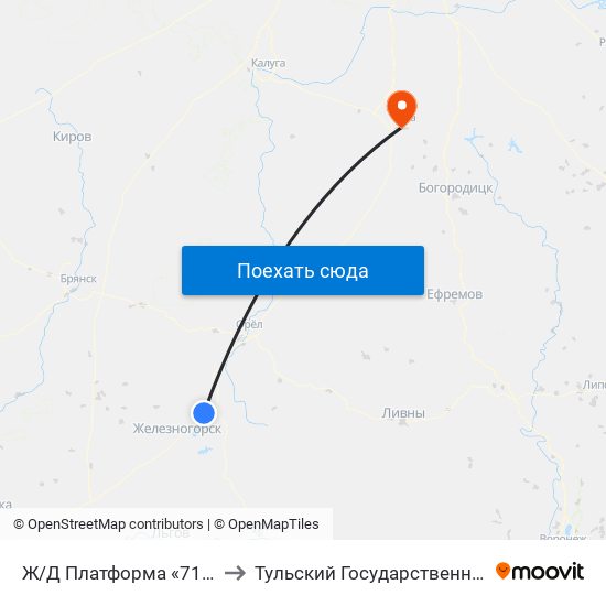 Ж/Д Платформа «71-Й Километр» to Тульский Государственный Университет map