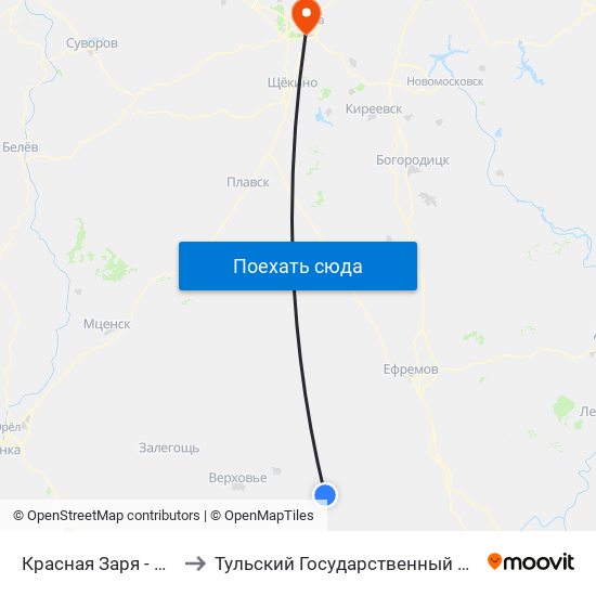 Красная Заря - Переезд to Тульский Государственный Университет map