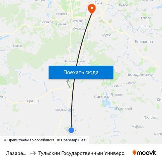 Лазарево to Тульский Государственный Университет map