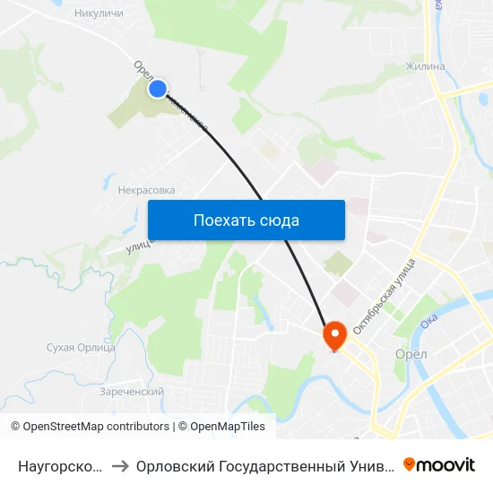 Наугорское Кладбище to Орловский Государственный Университет. Медицинский Институт map