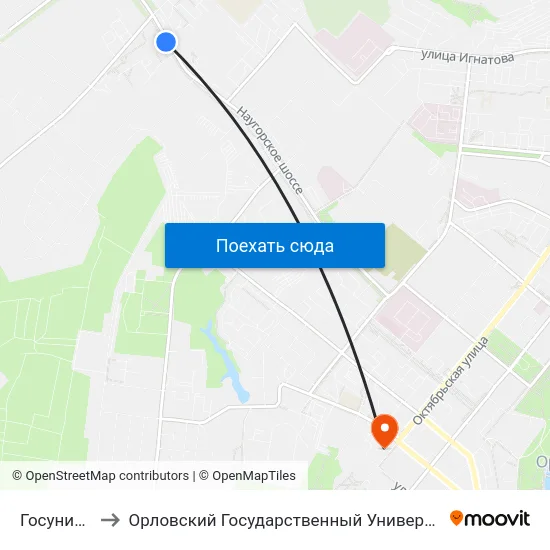 Госуниверситет to Орловский Государственный Университет. Медицинский Институт map