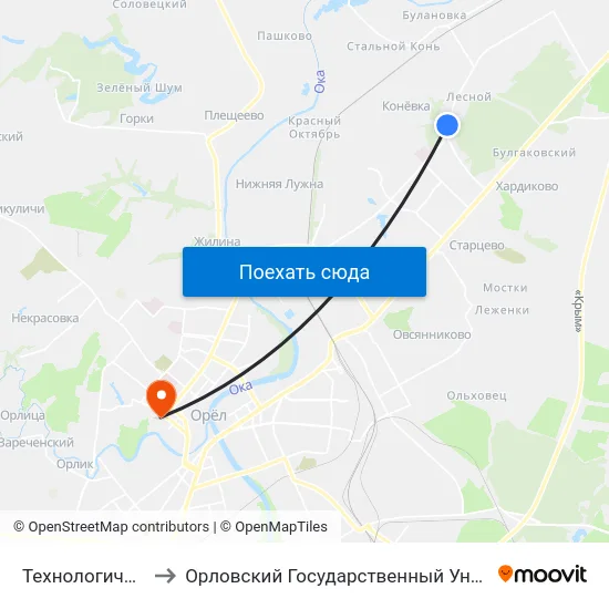Технологический Техникум to Орловский Государственный Университет. Медицинский Институт map