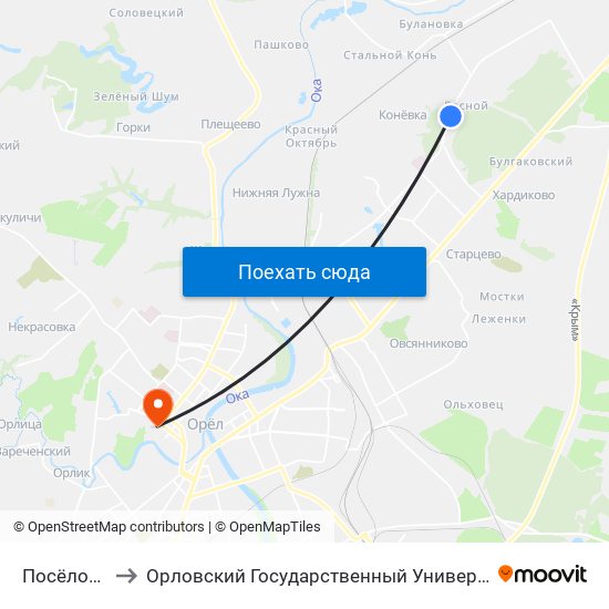 Посёлок Лесной to Орловский Государственный Университет. Медицинский Институт map