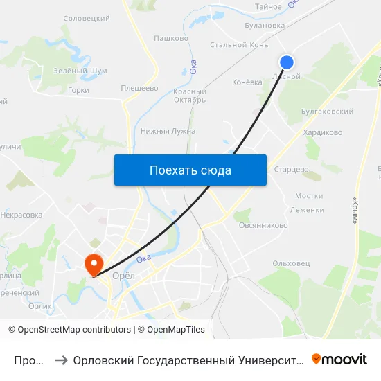 Промбаза to Орловский Государственный Университет. Медицинский Институт map