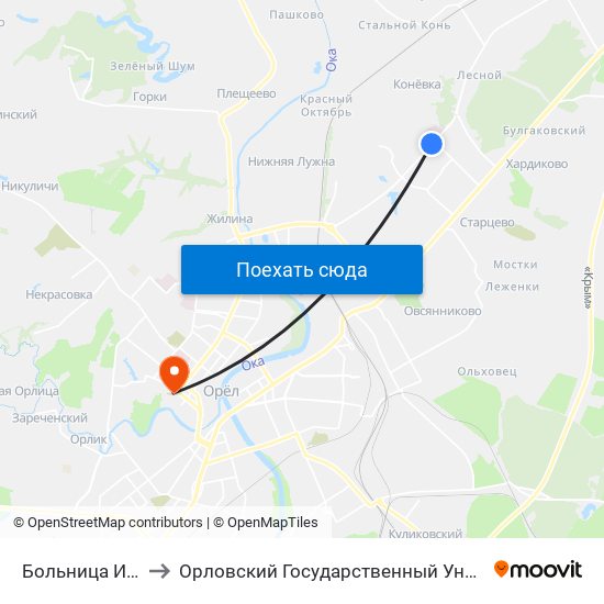 Больница Имени Боткина to Орловский Государственный Университет. Медицинский Институт map