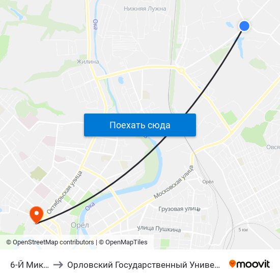 6-Й Микрорайон to Орловский Государственный Университет. Медицинский Институт map