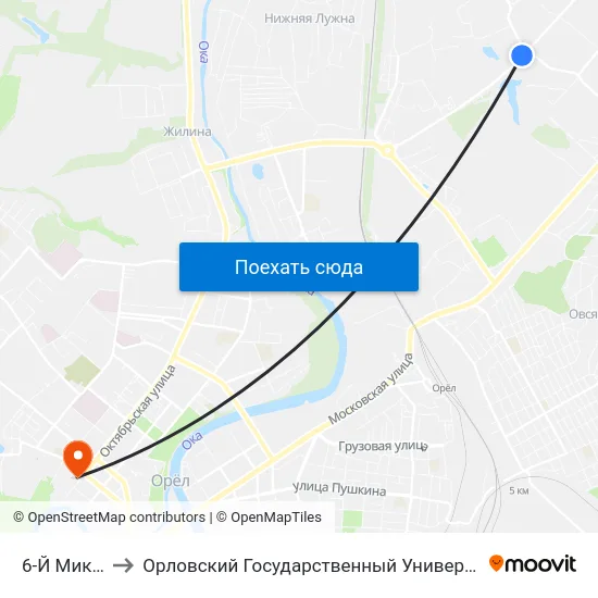 6-Й Микрорайон to Орловский Государственный Университет. Медицинский Институт map