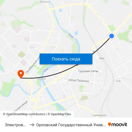 Электровозная Улица to Орловский Государственный Университет. Медицинский Институт map