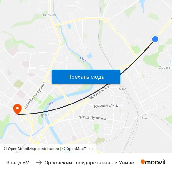 Завод «Металлист» to Орловский Государственный Университет. Медицинский Институт map