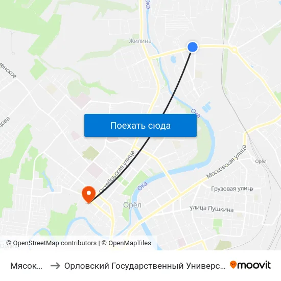 Мясокомбинат to Орловский Государственный Университет. Медицинский Институт map