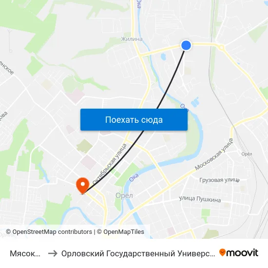 Мясокомбинат to Орловский Государственный Университет. Медицинский Институт map