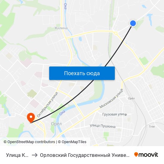 Улица Кузнецова to Орловский Государственный Университет. Медицинский Институт map