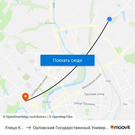 Улица Кузнецова to Орловский Государственный Университет. Медицинский Институт map