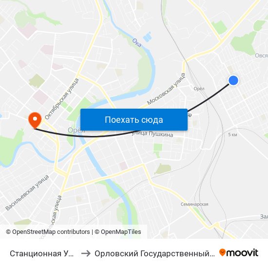 Станционная Улица (По Требованию) to Орловский Государственный Университет. Медицинский Институт map
