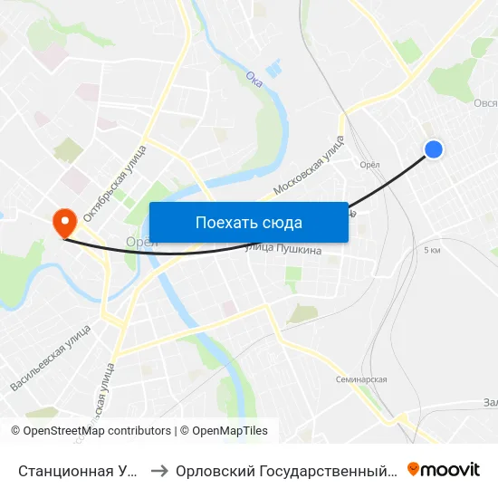 Станционная Улица (По Требованию) to Орловский Государственный Университет. Медицинский Институт map