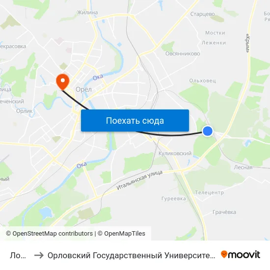 Лощина to Орловский Государственный Университет. Медицинский Институт map