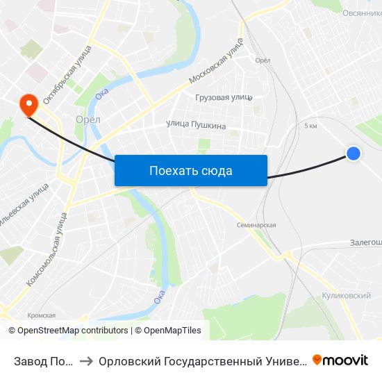 Завод Погрузчиков to Орловский Государственный Университет. Медицинский Институт map