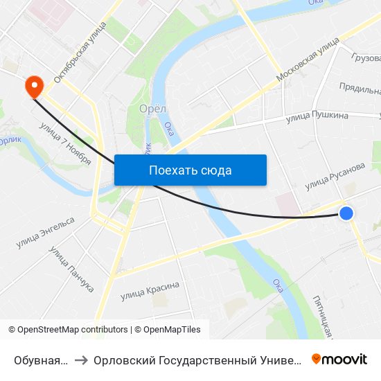Обувная Фабрика to Орловский Государственный Университет. Медицинский Институт map