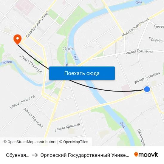 Обувная Фабрика to Орловский Государственный Университет. Медицинский Институт map