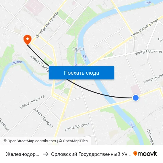 Железнодорожная Больница to Орловский Государственный Университет. Медицинский Институт map