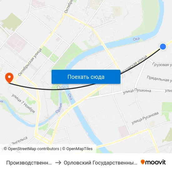 Производственное Объединение «Экран» to Орловский Государственный Университет. Медицинский Институт map