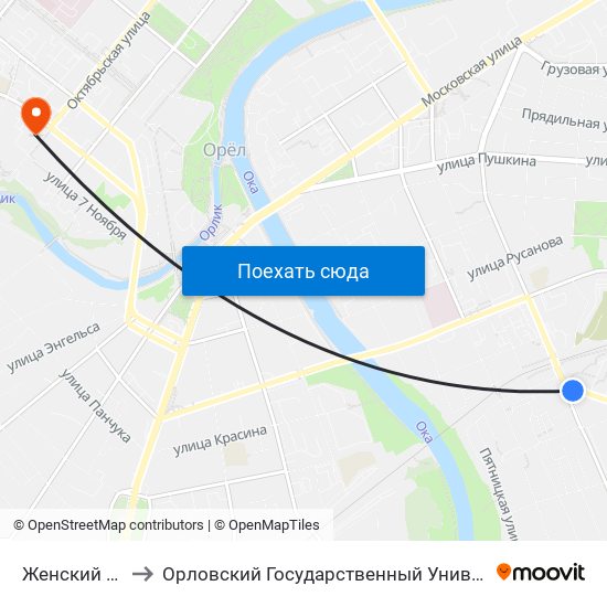 Женский Монастырь to Орловский Государственный Университет. Медицинский Институт map