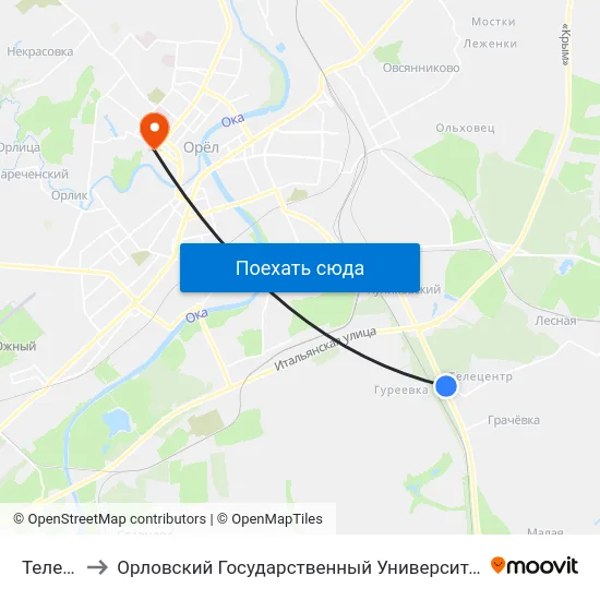 Телецентр to Орловский Государственный Университет. Медицинский Институт map