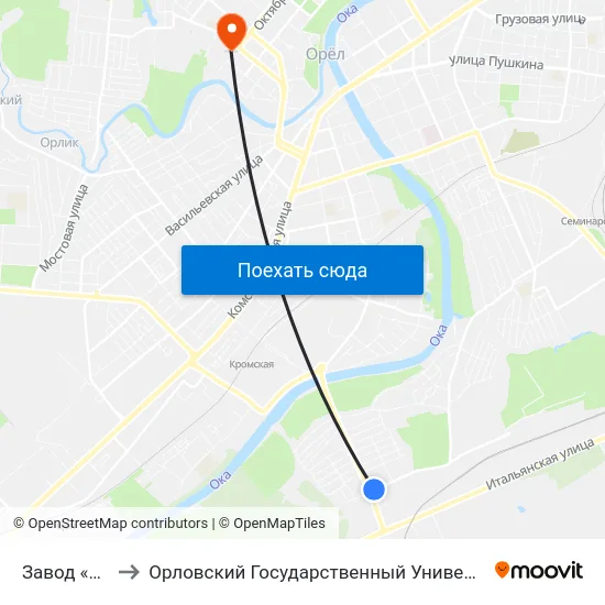 Завод «Монолит» to Орловский Государственный Университет. Медицинский Институт map