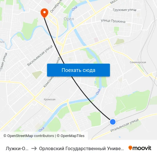 Лужки-Орловские to Орловский Государственный Университет. Медицинский Институт map