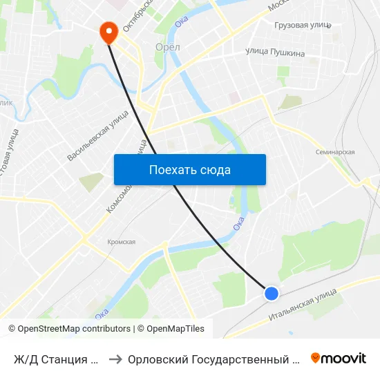 Ж/Д Станция «Лужки-Орловские» to Орловский Государственный Университет. Медицинский Институт map
