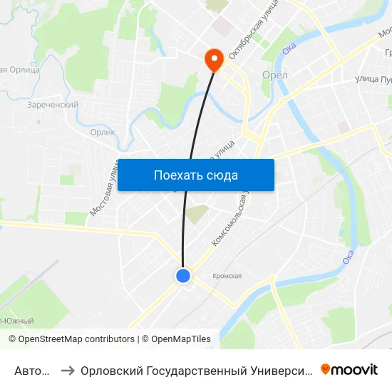 Автовокзал to Орловский Государственный Университет. Медицинский Институт map