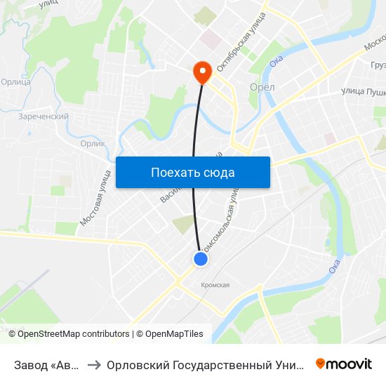Завод «Автосельмаш» to Орловский Государственный Университет. Медицинский Институт map