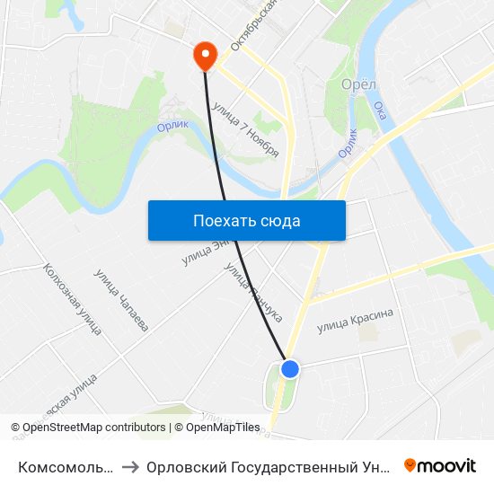 Комсомольская Площадь to Орловский Государственный Университет. Медицинский Институт map