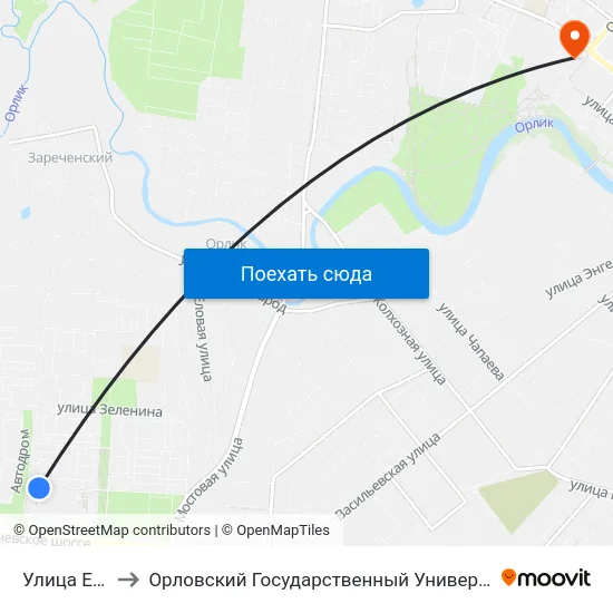 Улица Емлютина to Орловский Государственный Университет. Медицинский Институт map