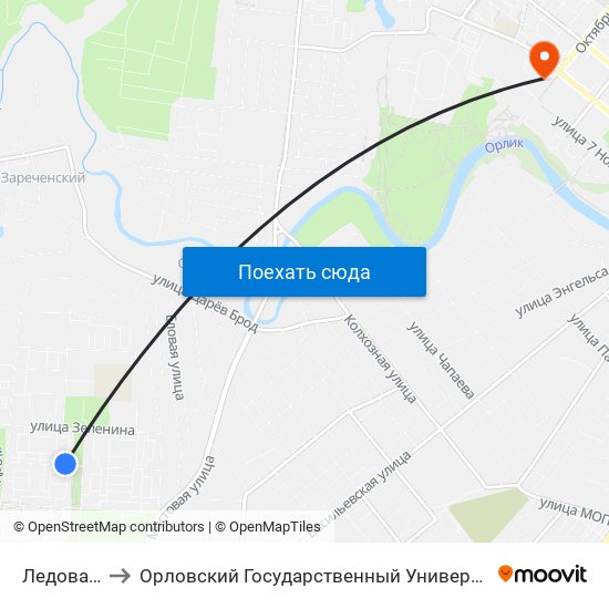 Ледовая Арена to Орловский Государственный Университет. Медицинский Институт map