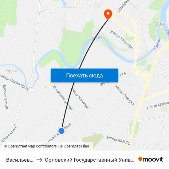 Васильевская Улица to Орловский Государственный Университет. Медицинский Институт map