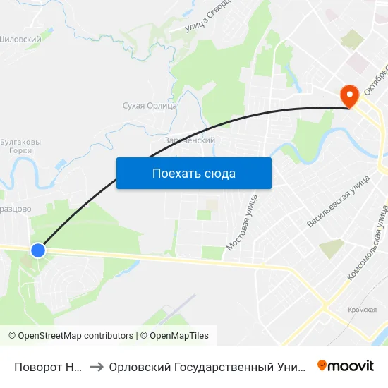 Поворот На Образцово to Орловский Государственный Университет. Медицинский Институт map