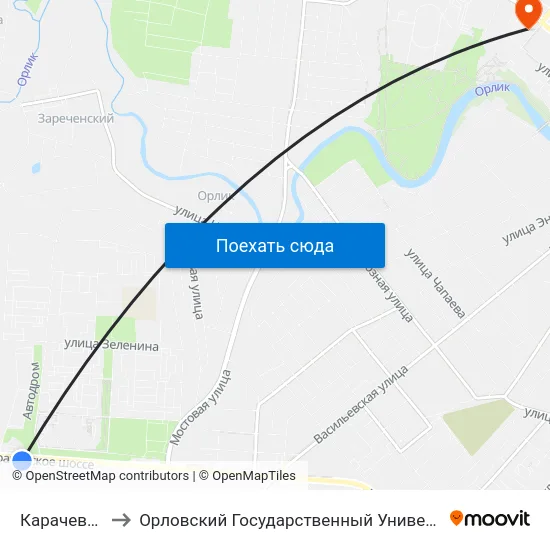 Карачевские Дачи to Орловский Государственный Университет. Медицинский Институт map