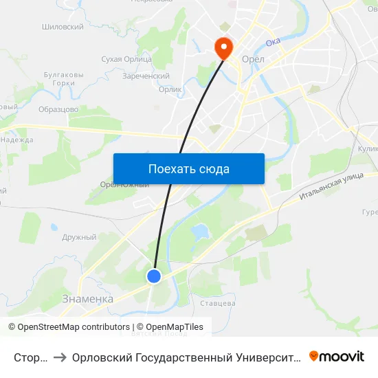 Сторожка to Орловский Государственный Университет. Медицинский Институт map