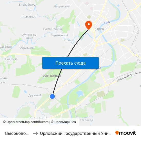 Высоковольтная Улица to Орловский Государственный Университет. Медицинский Институт map