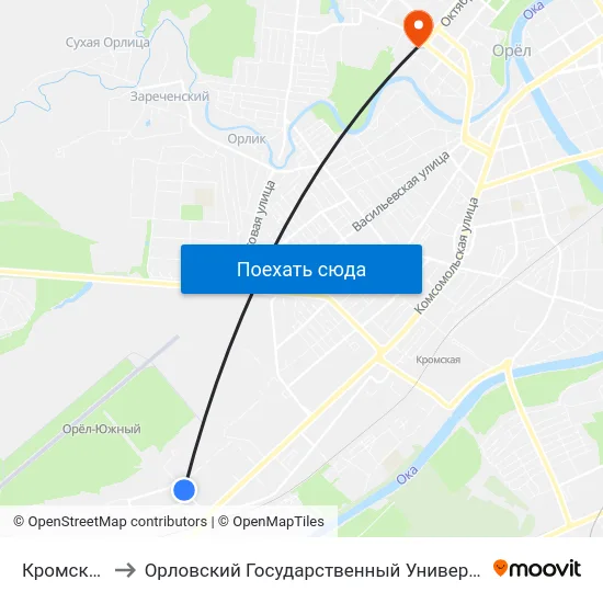 Кромская Улица to Орловский Государственный Университет. Медицинский Институт map
