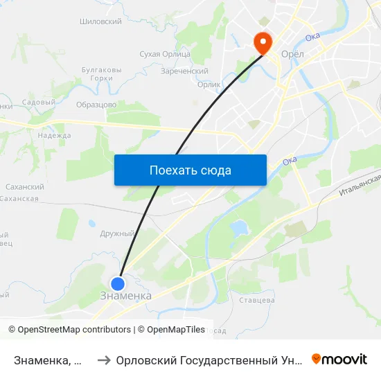Знаменка, Школа-Интернат to Орловский Государственный Университет. Медицинский Институт map