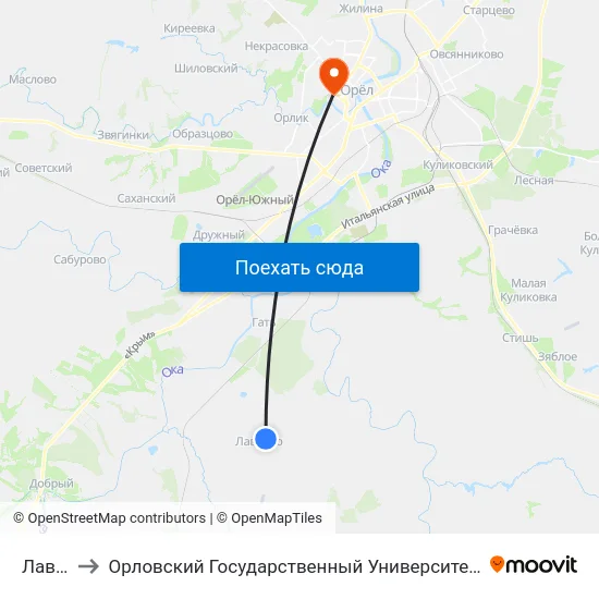 Лаврово to Орловский Государственный Университет. Медицинский Институт map