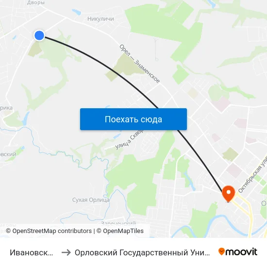 Ивановское Кладбище to Орловский Государственный Университет. Медицинский Институт map