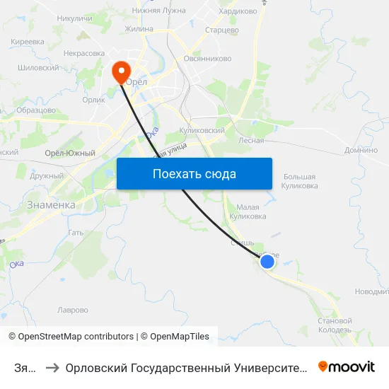Зяблое to Орловский Государственный Университет. Медицинский Институт map