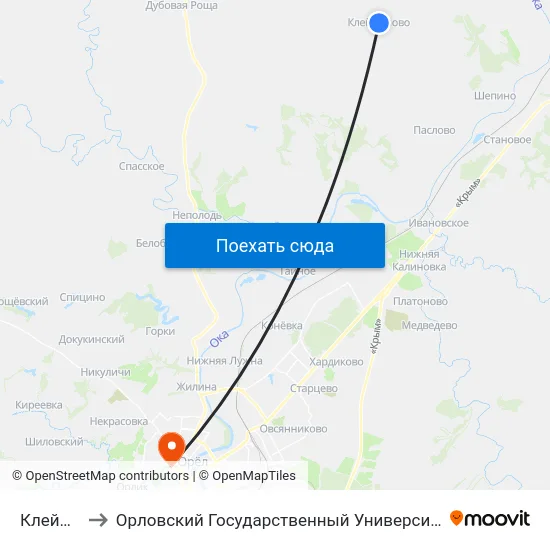 Клеймёново to Орловский Государственный Университет. Медицинский Институт map