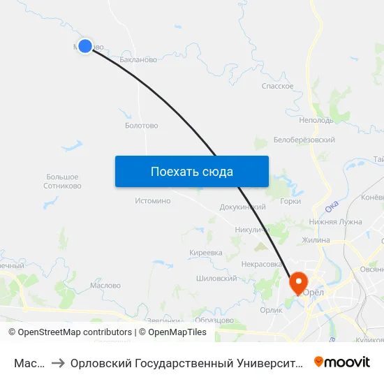 Маслово to Орловский Государственный Университет. Медицинский Институт map
